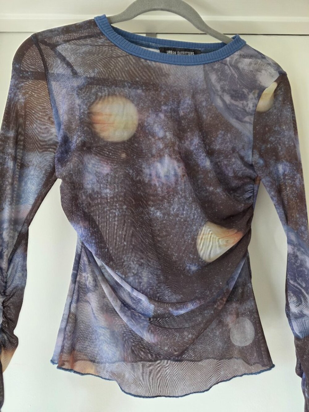 Urban Outfitters Mesh Ruched Top Moon Galaxy Celestial Women Size M  Long Sleeve - Picture 3 of 7